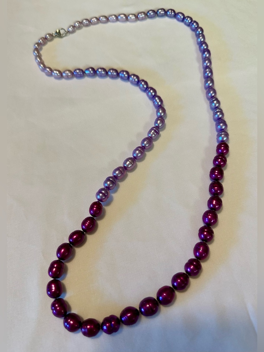 925 Sterling Silver Clasp Purple Pearl Necklace Long 30” Strand